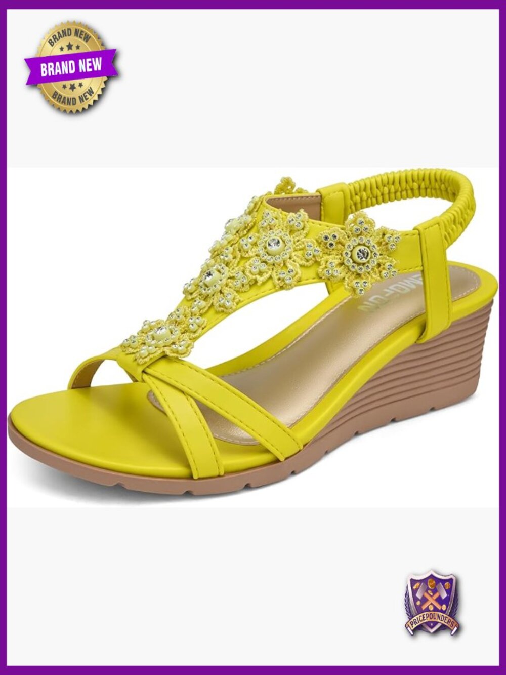 Low Wedge Heel Sandals with Floral Rhinestone Ankle Strap Open Toe
